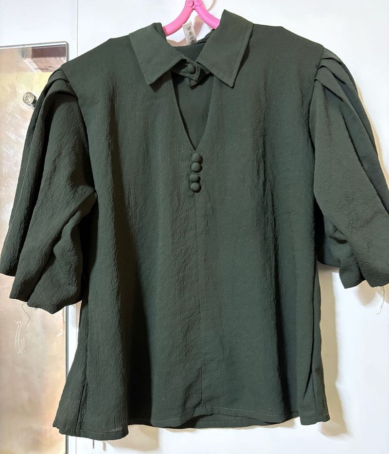 Stylish Green Puff Sleeve top