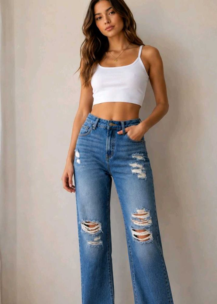 Trendy Ripped Blue Denim Jeans