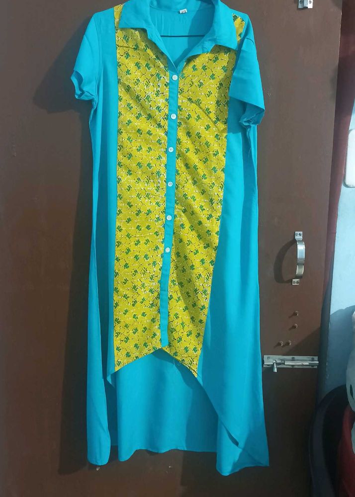 Stylish  Blue Kurta with Yellow Print