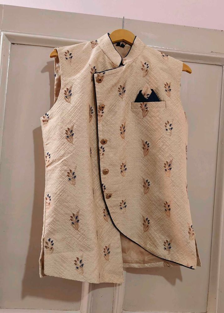 Cream Koti With Navy Blue Kurta &amp; Pajama