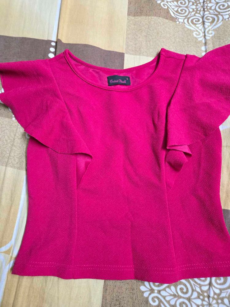 Vibrant Fuschia Pink Ruffle Sleeve Top
