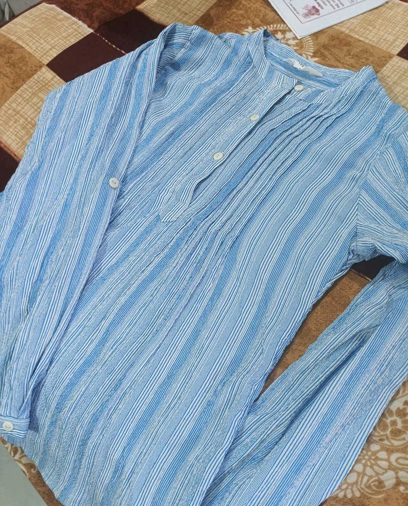 Blue Striped Casual Button-Up Shirt