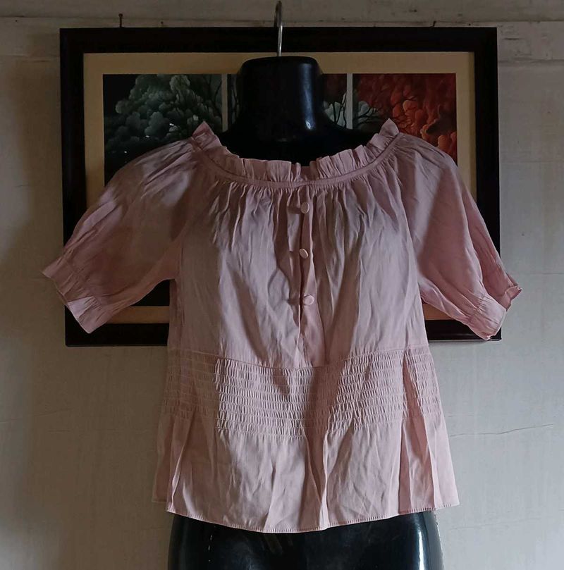 Pink Smocked Peasant Blouse