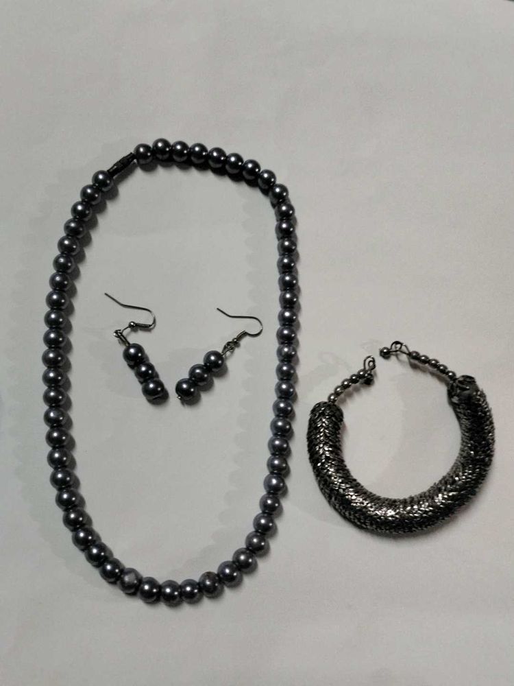 Bracelet, Necklace Silver And Sky Blue