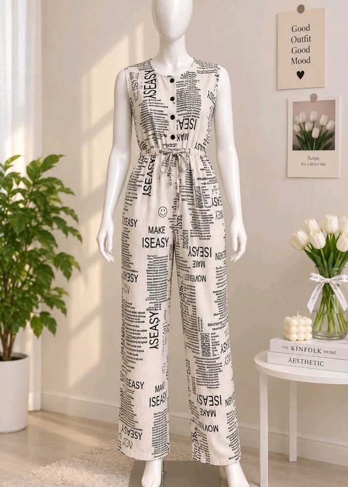 Newspaper Print Sleeveless Jumpsuit