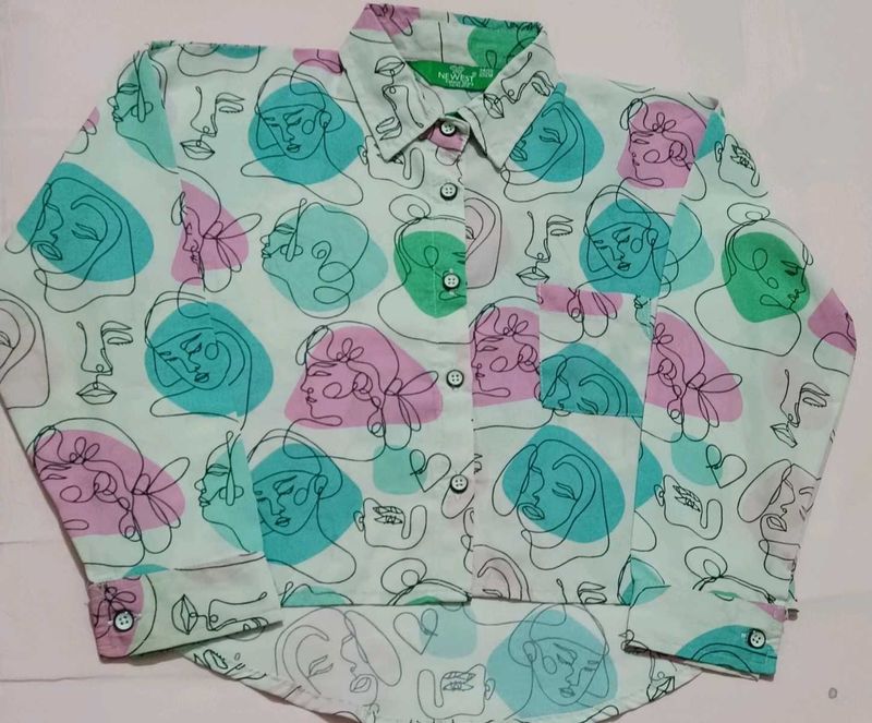 Abstract Face Print Button-Up Shirt