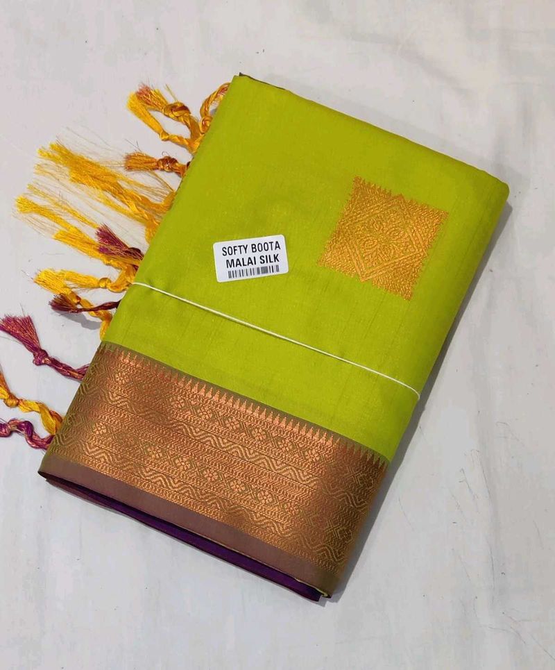 Green Softy Malai Silk Allover Boota Saree