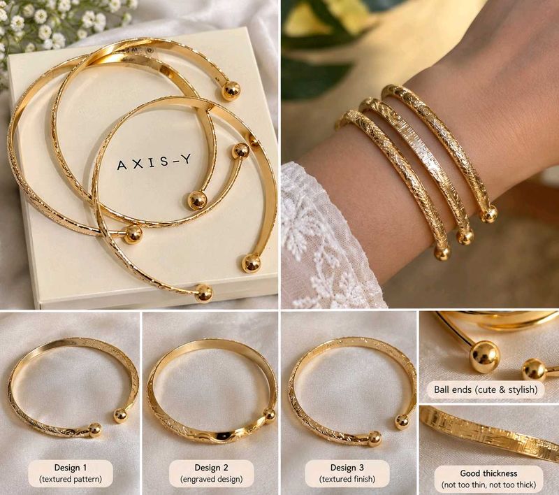 Set of 3 Gold Tone Bracelets