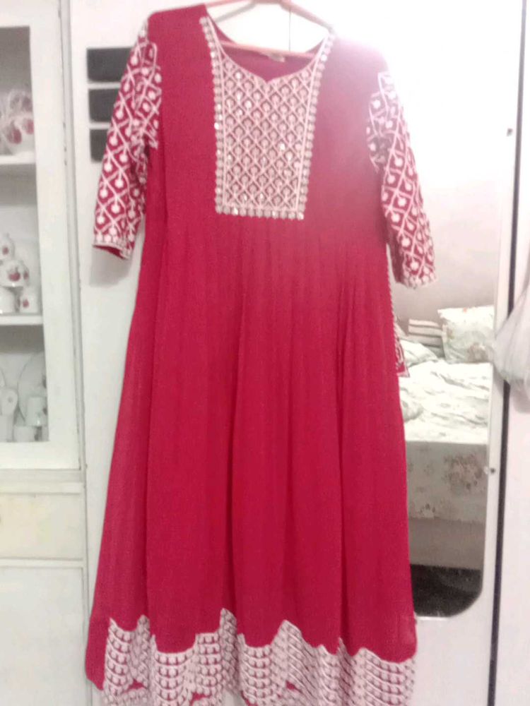 Beautiful Red gown Set with Mirror Work