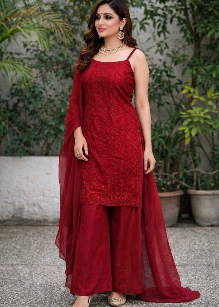 Elegant Red Embroidered Kurta Set