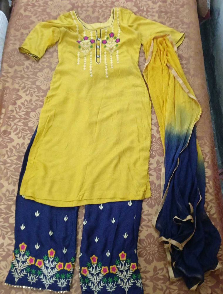 Yellow Kurta with Palazzo and Dupatta Set