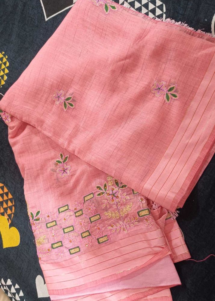 Elegant Pink Embroidered Saree