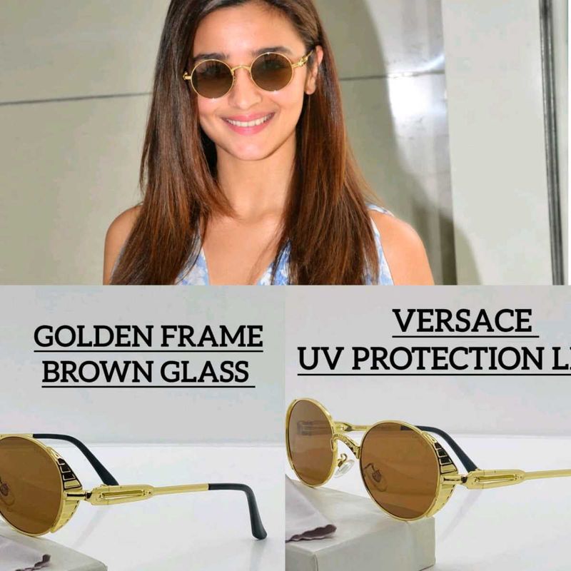 Stylish Golden Frame Round Sunglasses