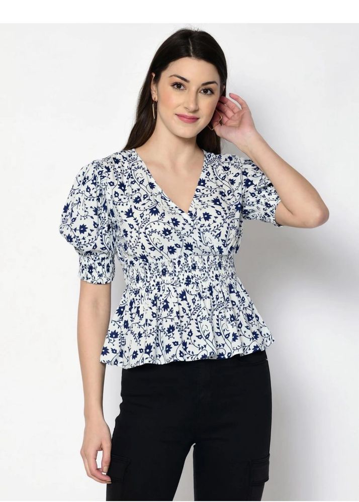 Chic Floral Print Peplum Top