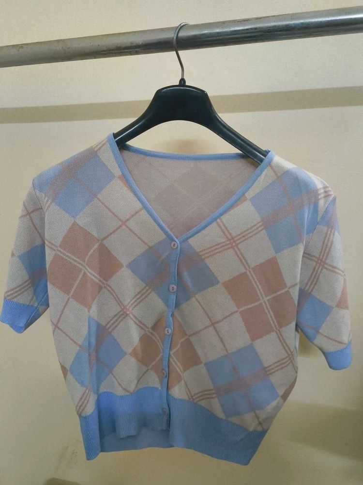 Argyle Knit Cropped Cardigan
