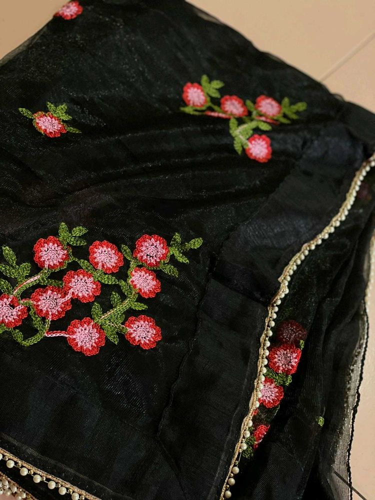 Elegant Black Floral Saree
