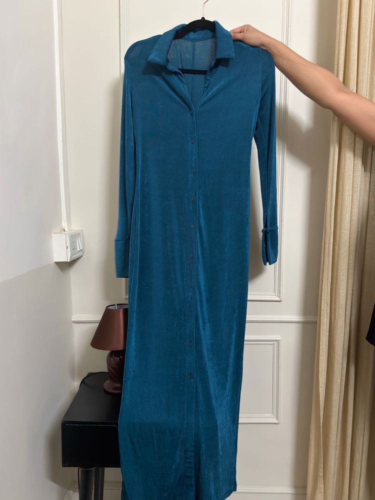 Teal Blue Maxi Shirt Dress
