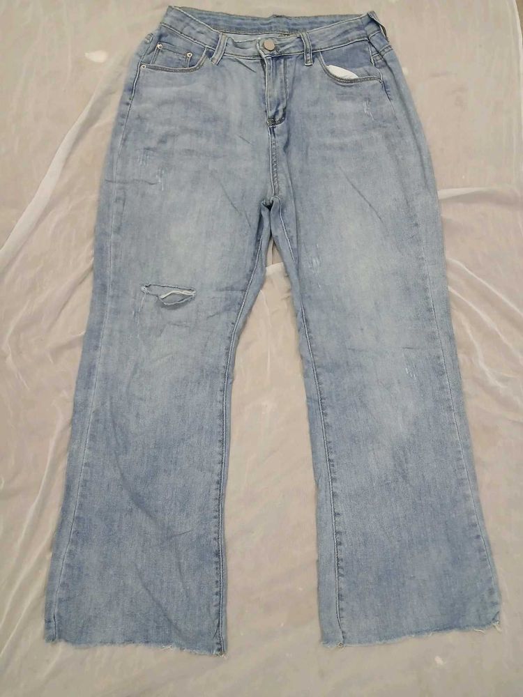 Light Wash Distressed Flare Jeans