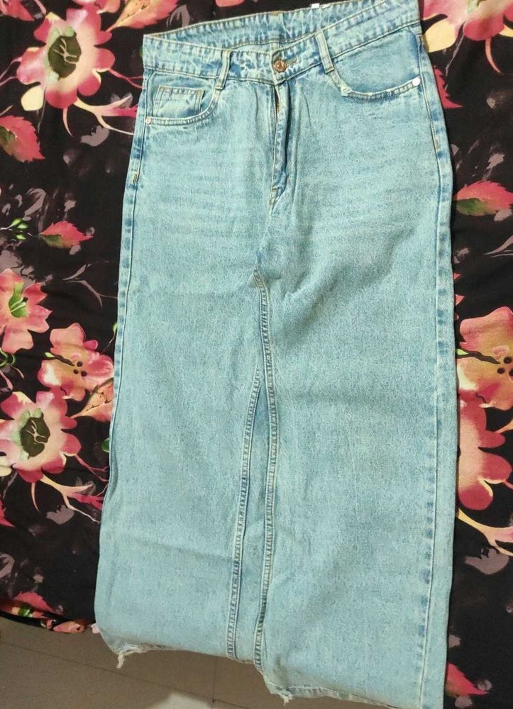 Light Wash Denim Maxi Skirt