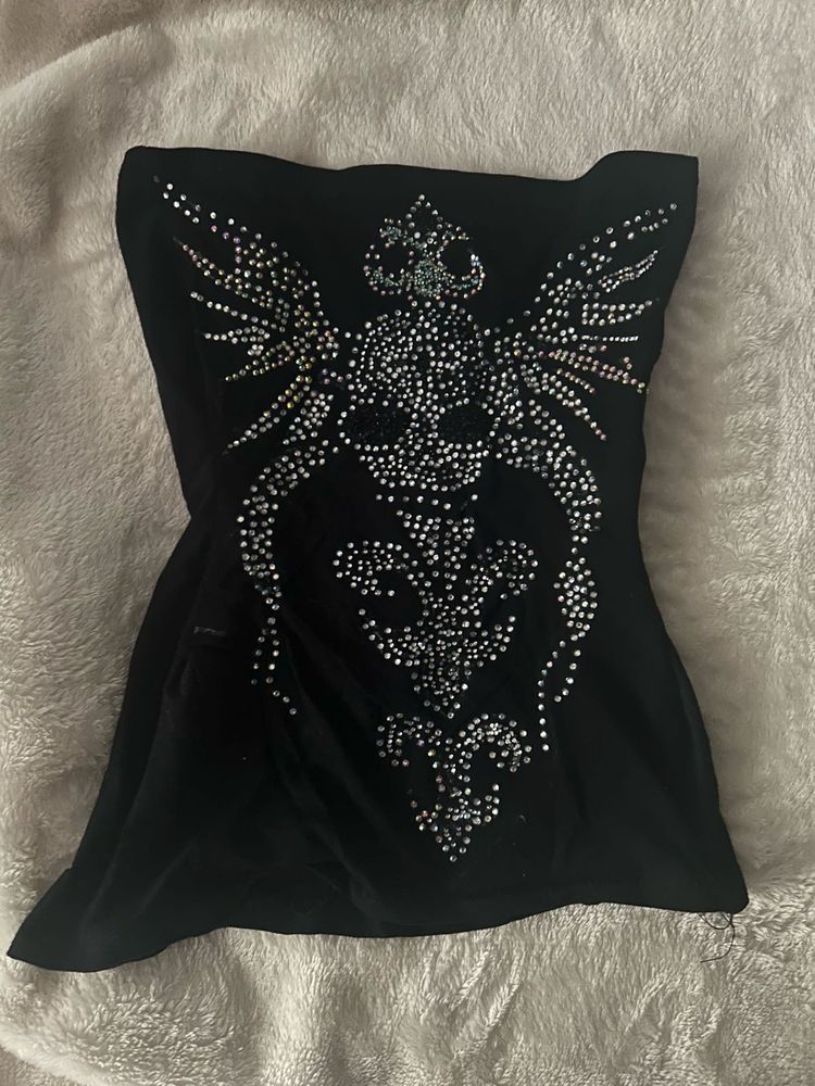 gothic Black Rhinestone Skull Tube Top