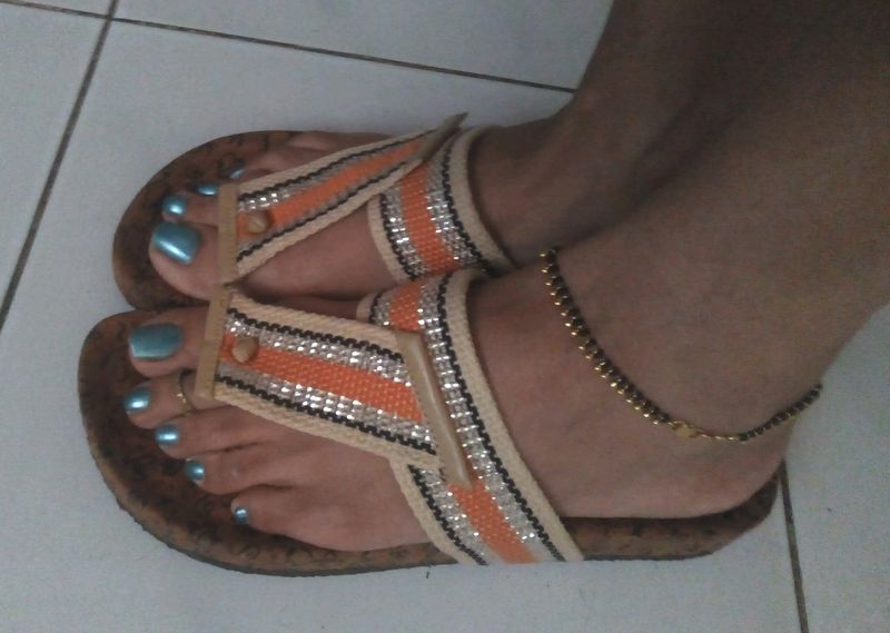 Price Drop ⤵️Orange Silver Tape Summer Flipflop