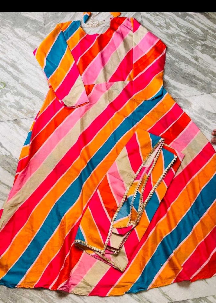 Vibrant Striped Kurta Set with Dupatta