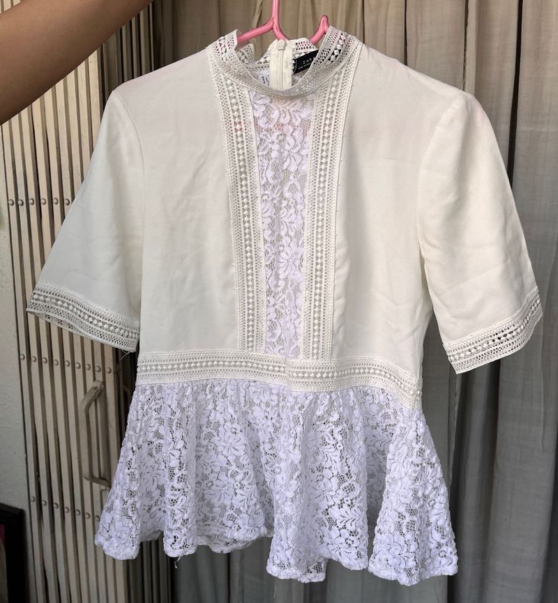 Lace Trimmed White Top