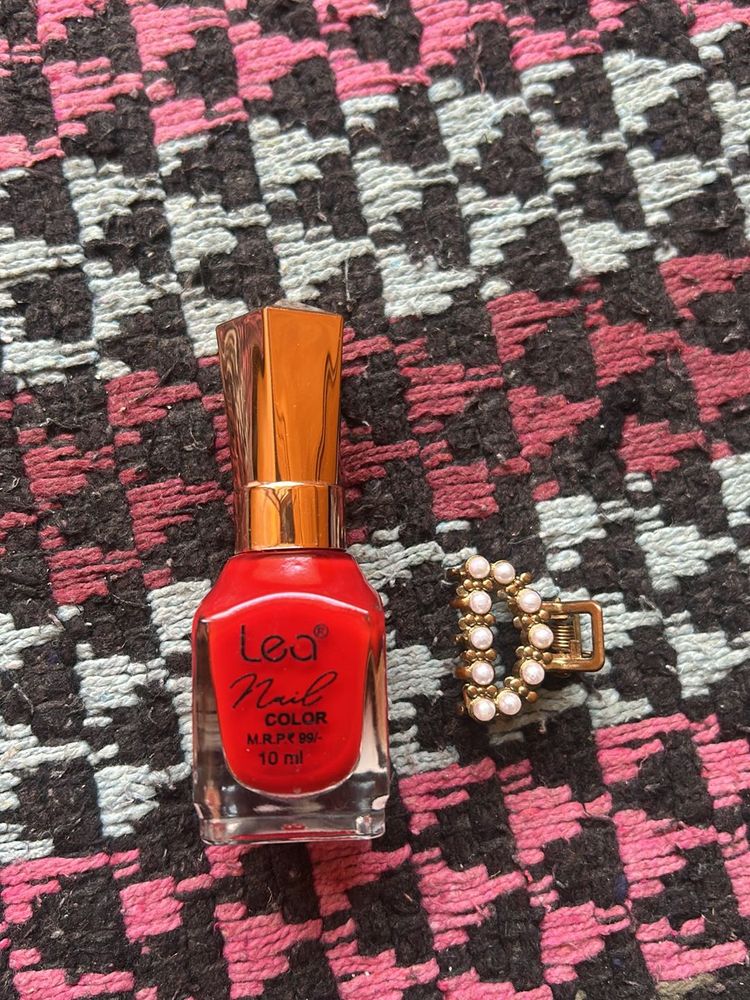 Lea Red Nail Polish &amp; Hair Clip Combo