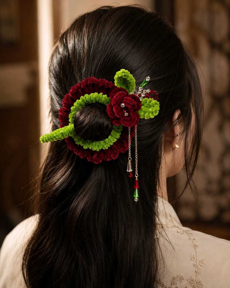Handmade Floral Hair Bun Pin | Pipe Cleaner Flower