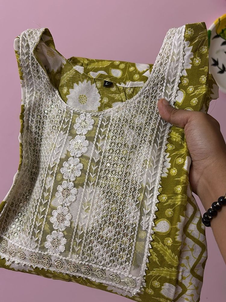 olive green Anarkali + Free gift