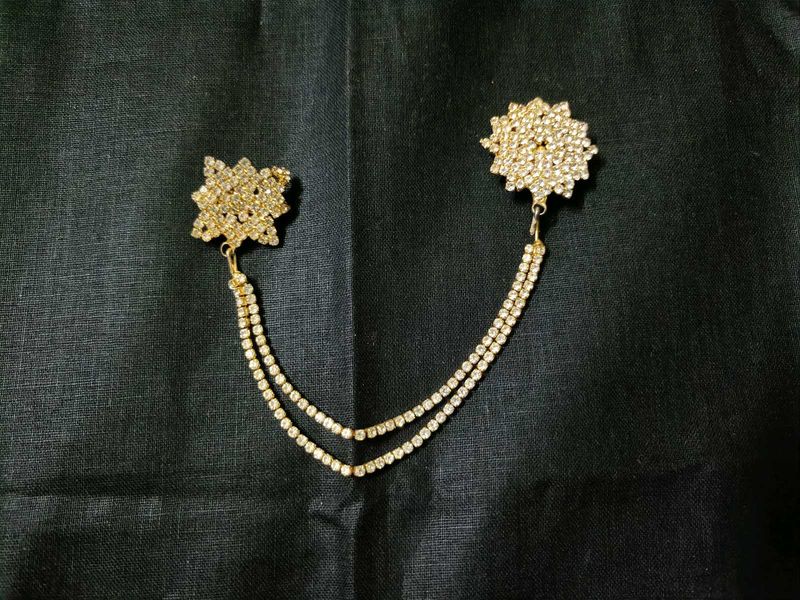 Sparkling Brooch with Chain Accent