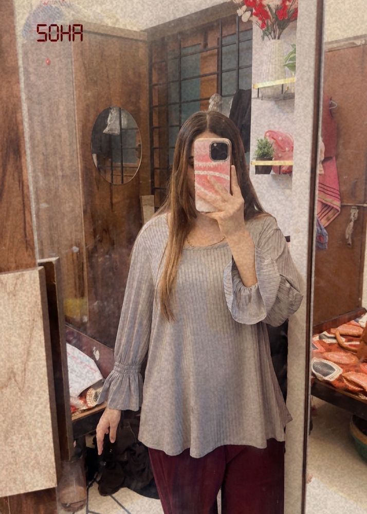 Gray Long Sleeve Top
