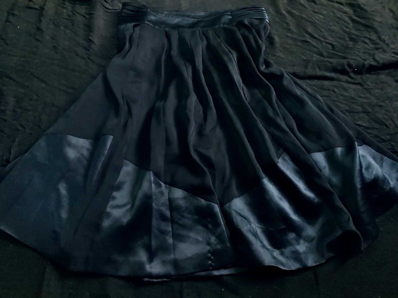 Black Midi Skirt with Satin Trim