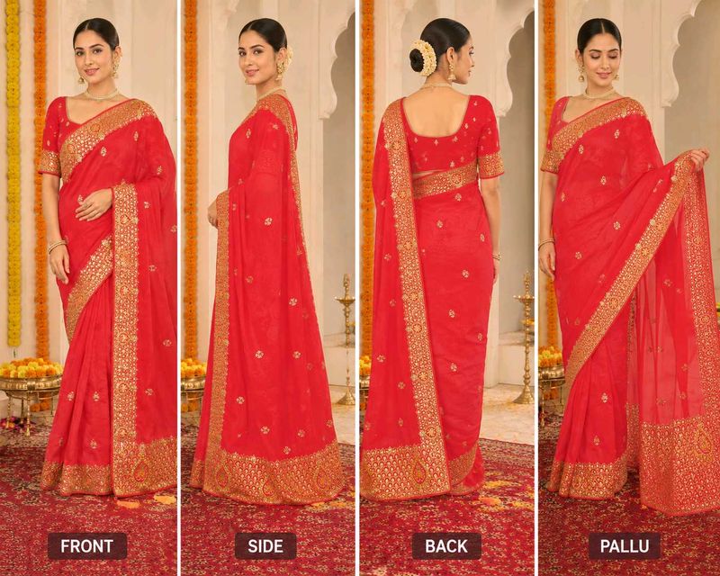 😱. heavy work Red ♥️ silk saree 💕