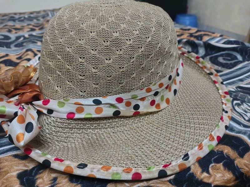 Stylish Woven Sun Hat with Polka Dot Ribbon