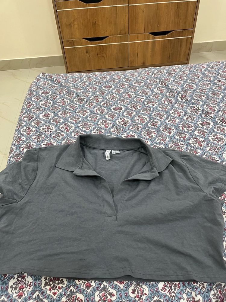 H&amp;M Gray Polo Crop Top