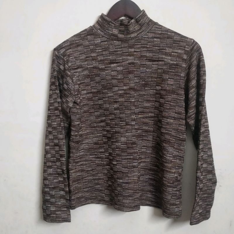 Light Woollen Shimmer High Neck Top