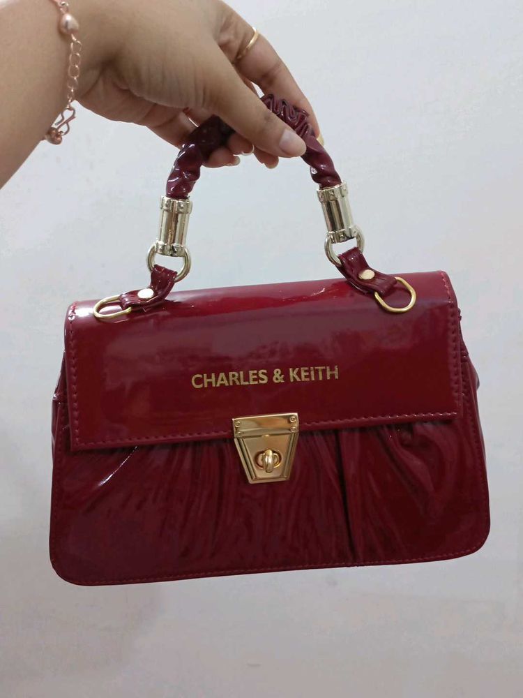 NewCharles &amp; Keith Patent Red Handbag