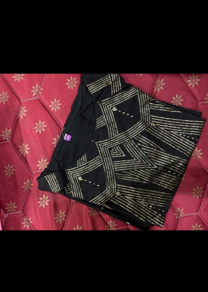 Elegant Black Kurta  Gold Print with crop top