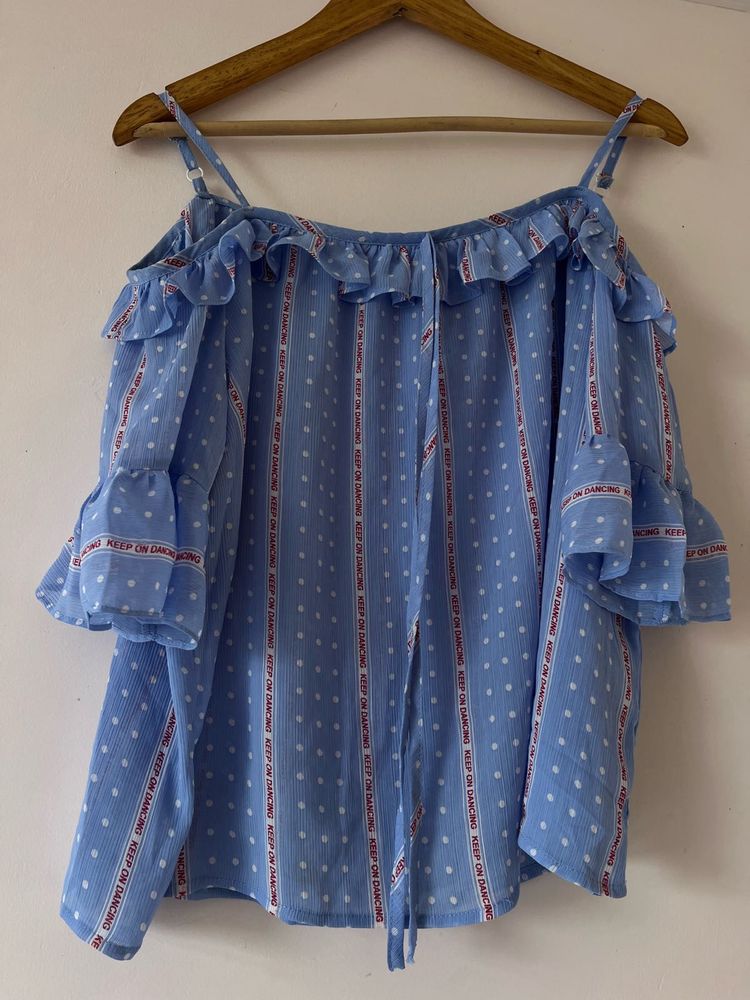 Blue Polka Dot Off-Shoulder Top