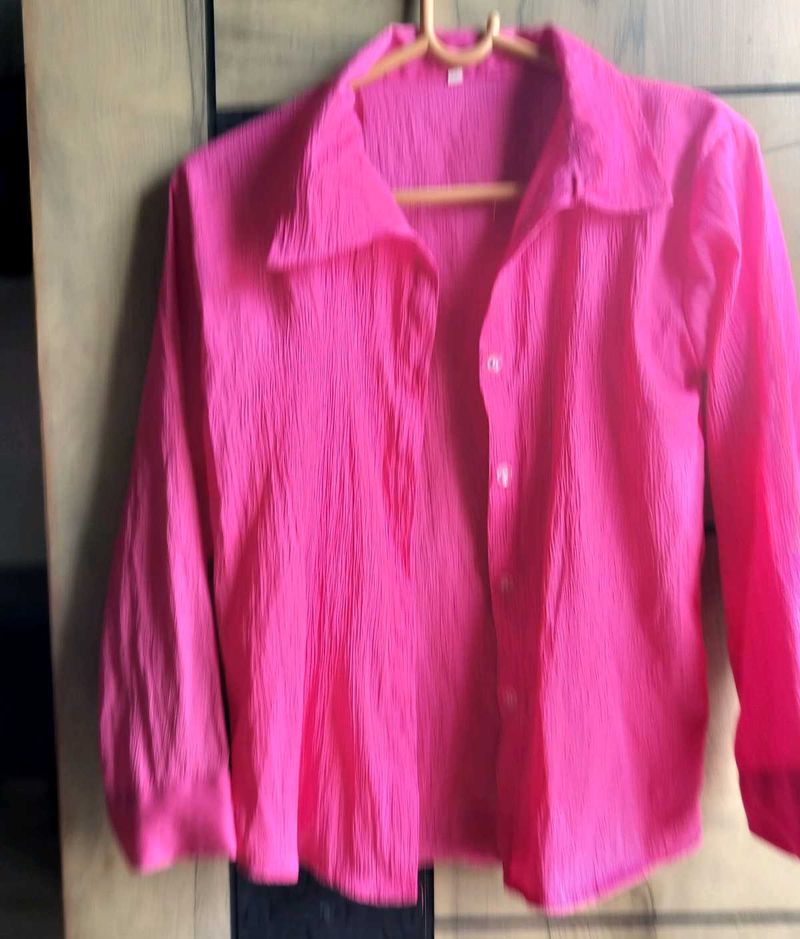 Vibrant Pink Textured Button-Up Blouse