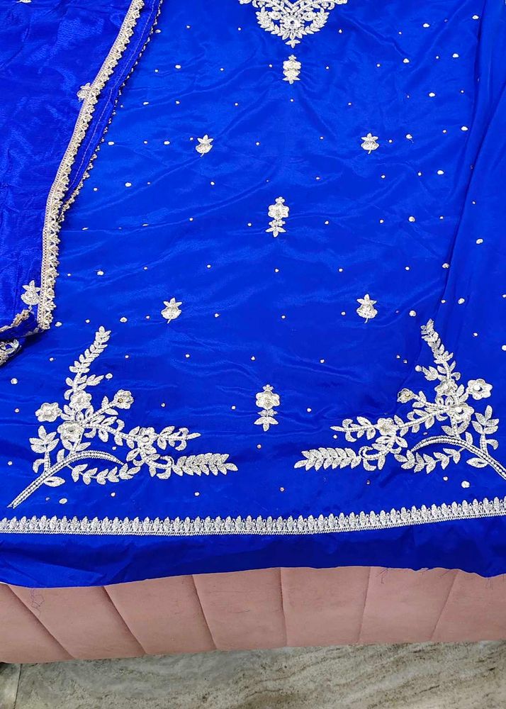 Royal Blue Embroidered bottom work suit