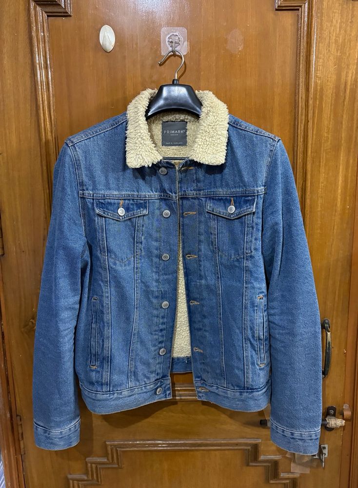 Primark Denim Jacket with Shearling Collar M