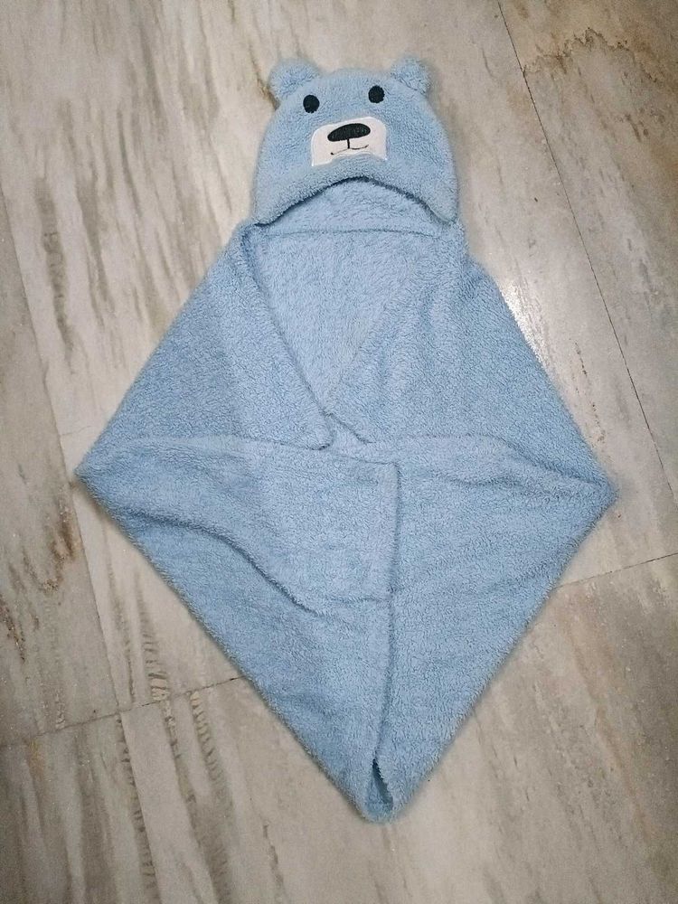 Cute Blue Bear Baby Hooded Towel cum wrapper