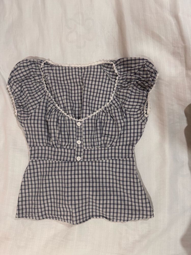 SAVANA Cute Gingham Button-Up Top