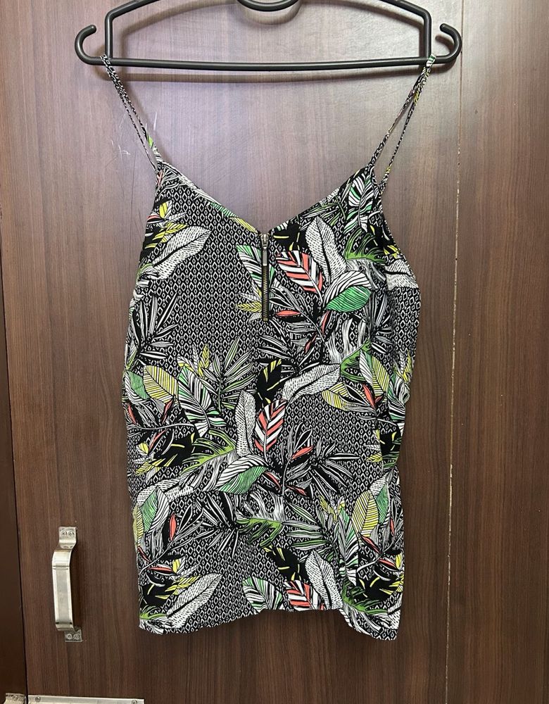 IMPORTED Tropical Print Cami Top with Zipper Detai