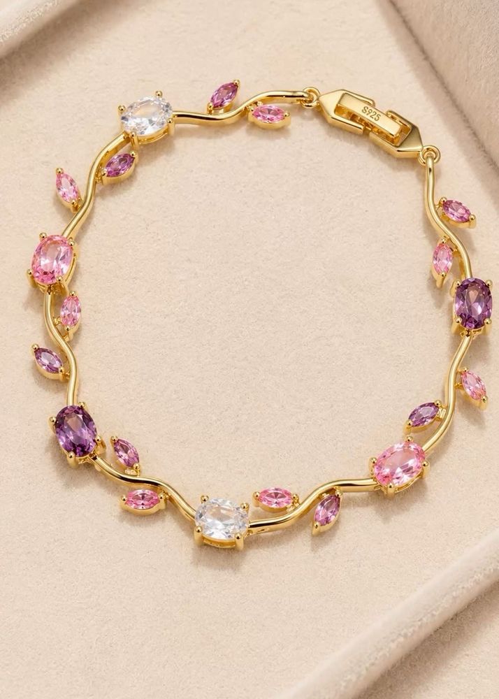 Elegant Gemstone Leaf Bracelet