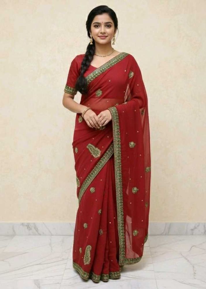 Maroon Embroidered Saree