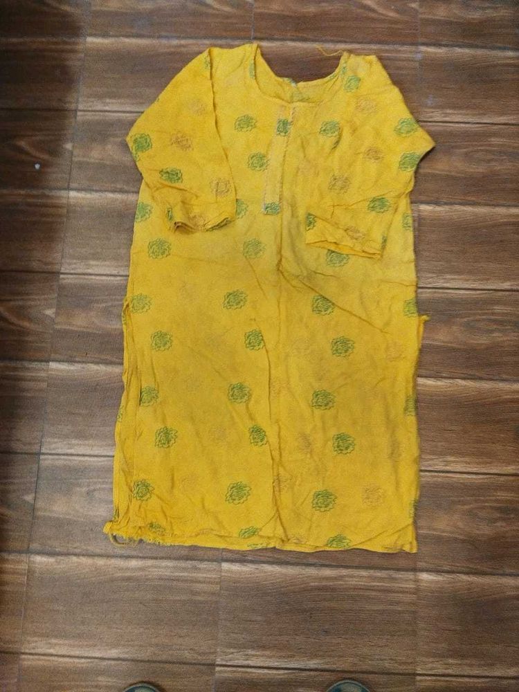Yellow Kurta with Green Print