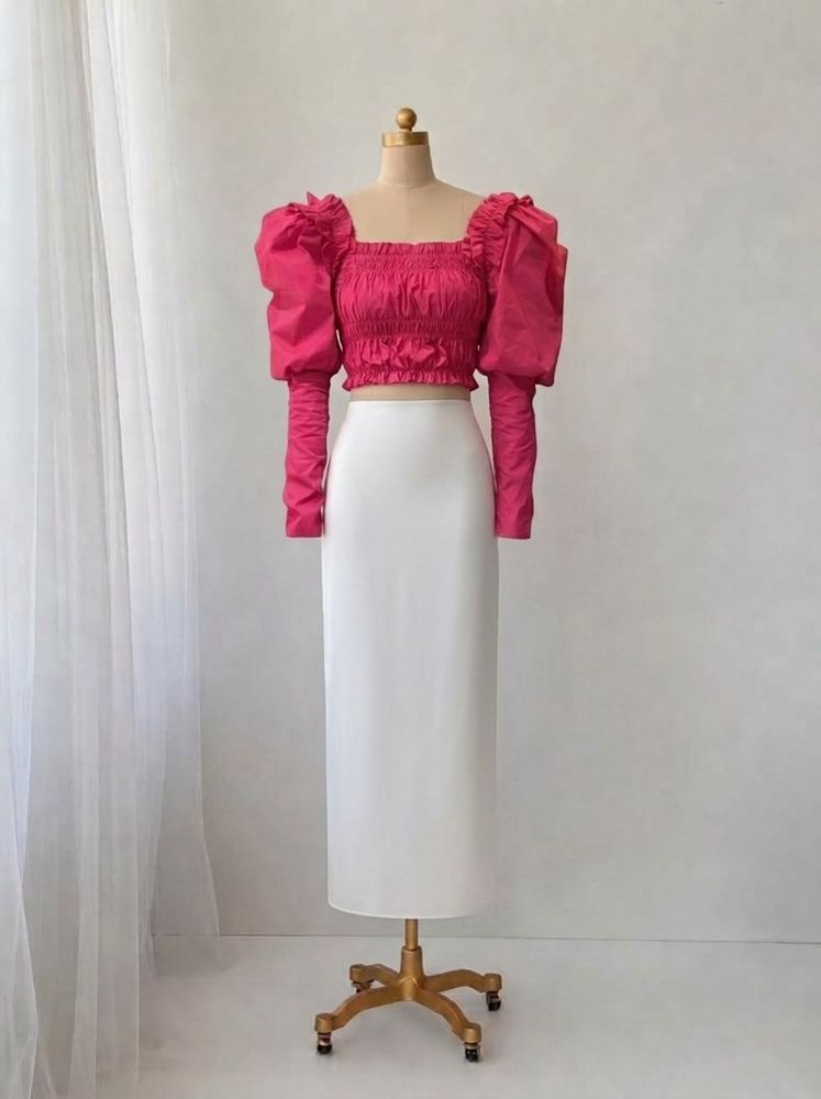 Chic Pink Puff Sleeve Smocked Top